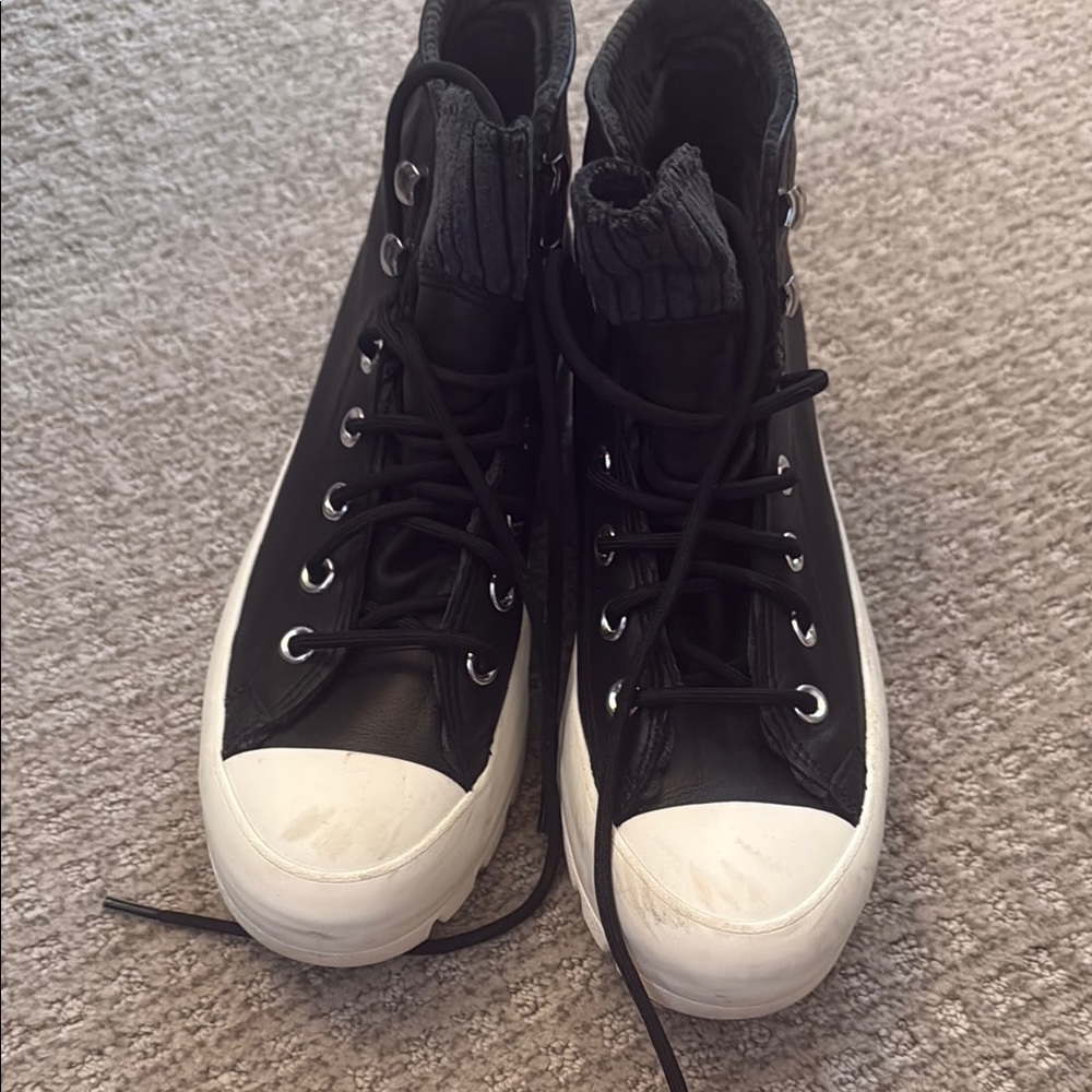 Converse Black and White Sneakers with Pink Star Patch
